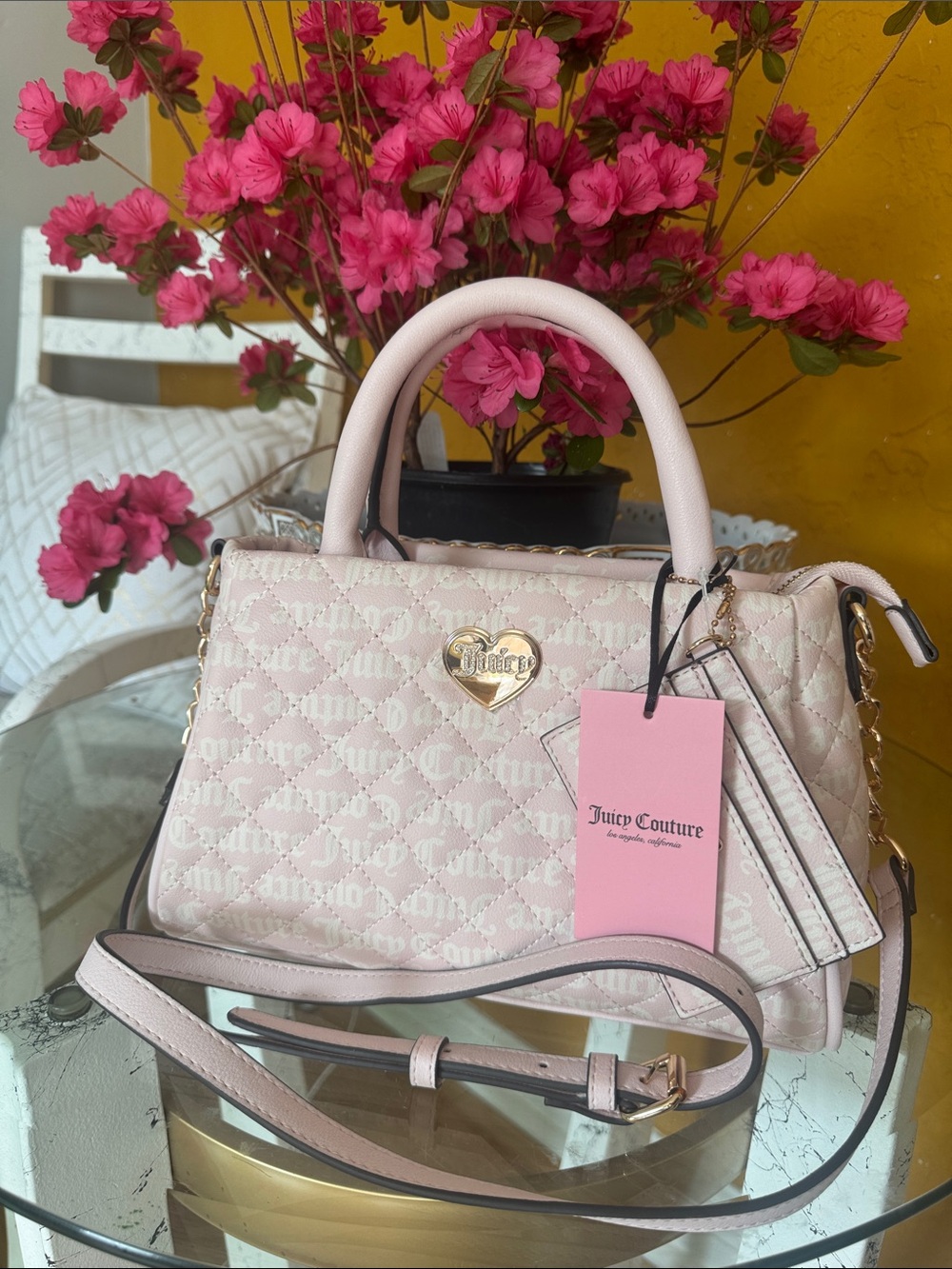 Juicy Couture Light Pink Quilted Satchel with Heart Logo